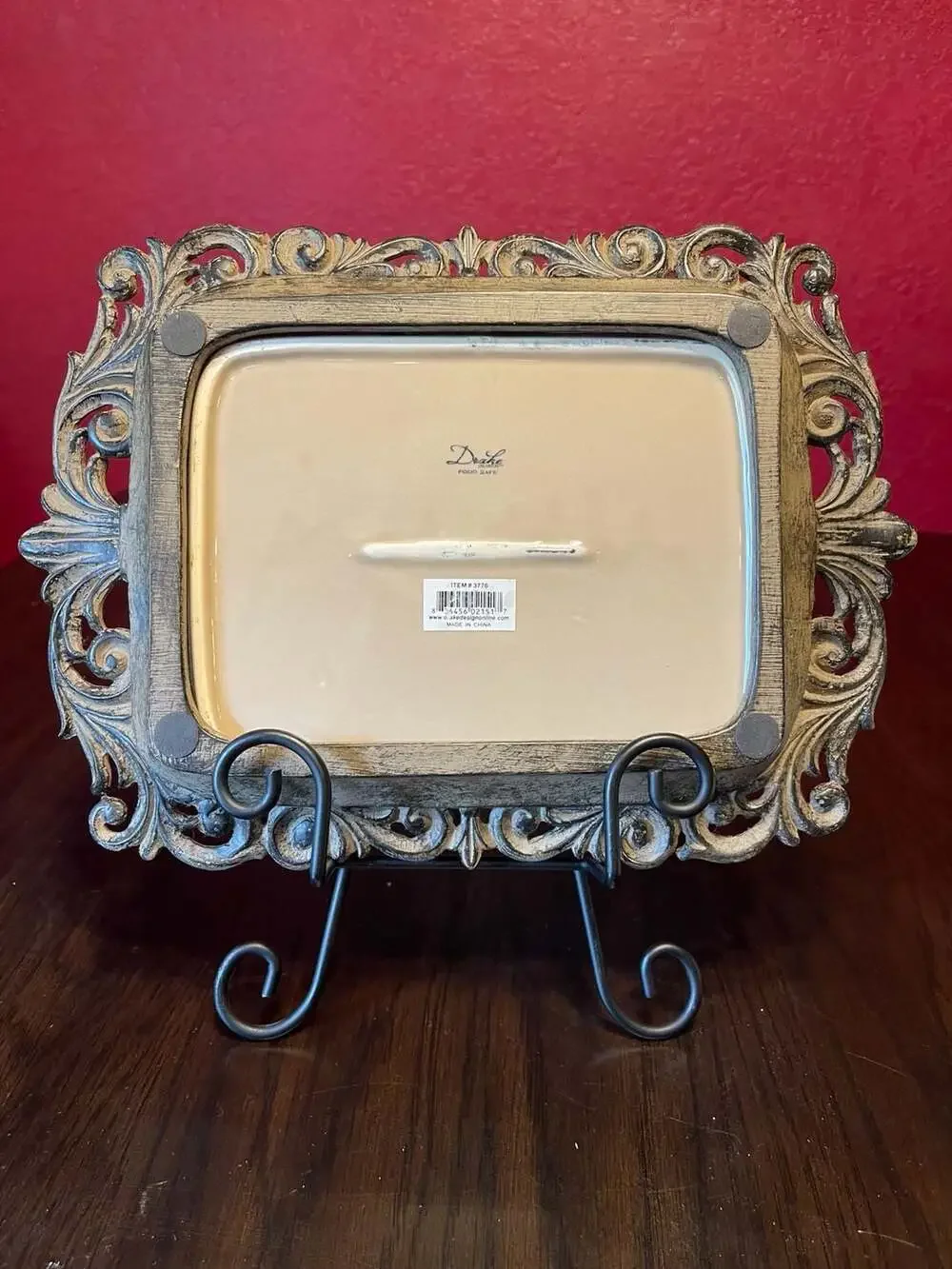 Drake Designs Ceramic Baking Dish with Ornate Metal Holder